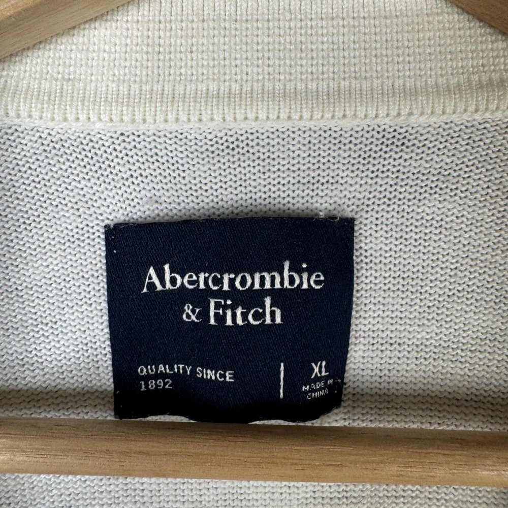 Abercrombie & Fitch XL Pointelle Button-Through Polo Sweater Shirt Cream Knit - Picture 4 of 8